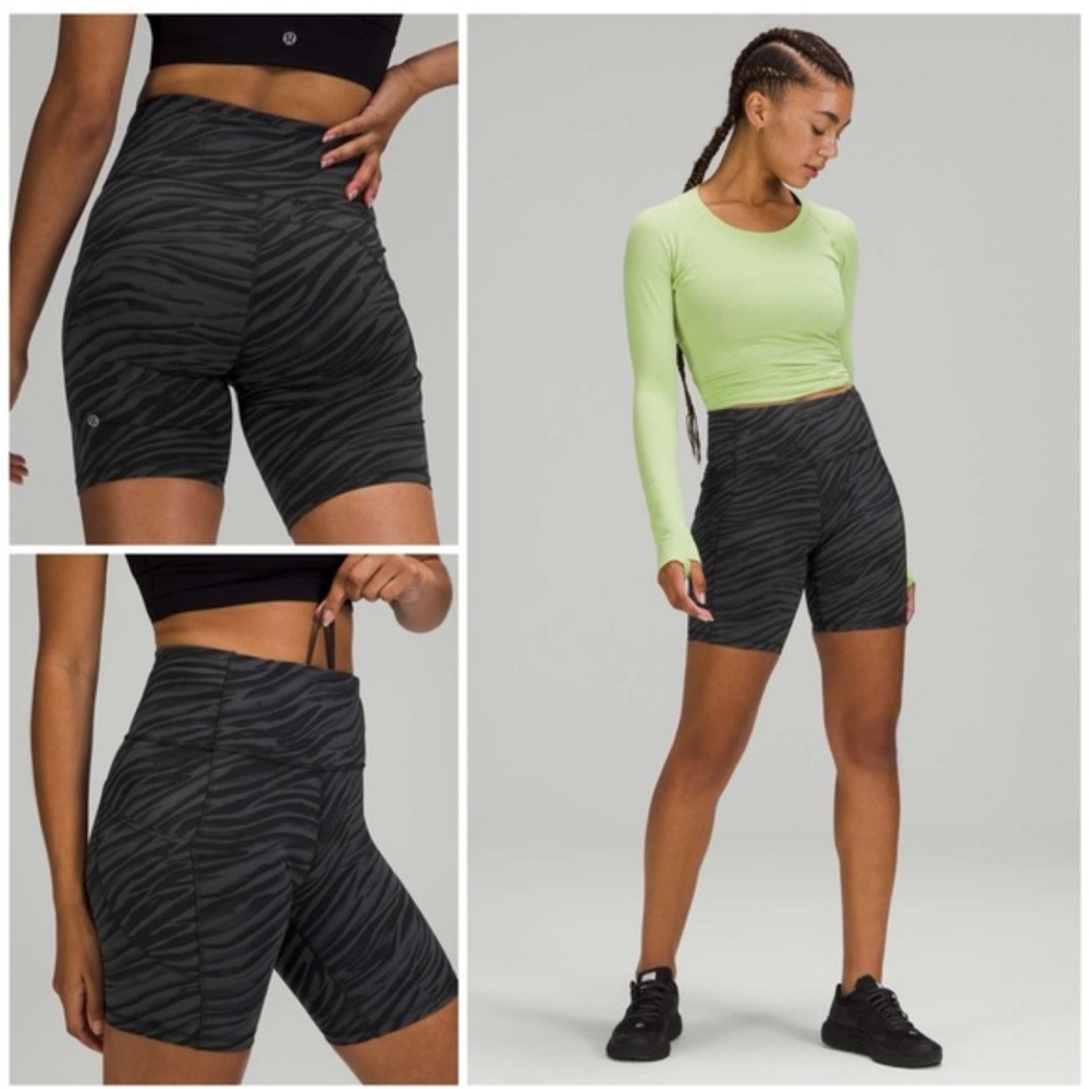lululemon athletica Zebra Pattern Fast and Free Highrise Bike Shorts 6” inseam